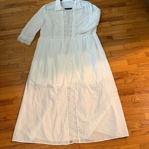 Elegant White Lace Trim Dress, cotton poplin, no lining